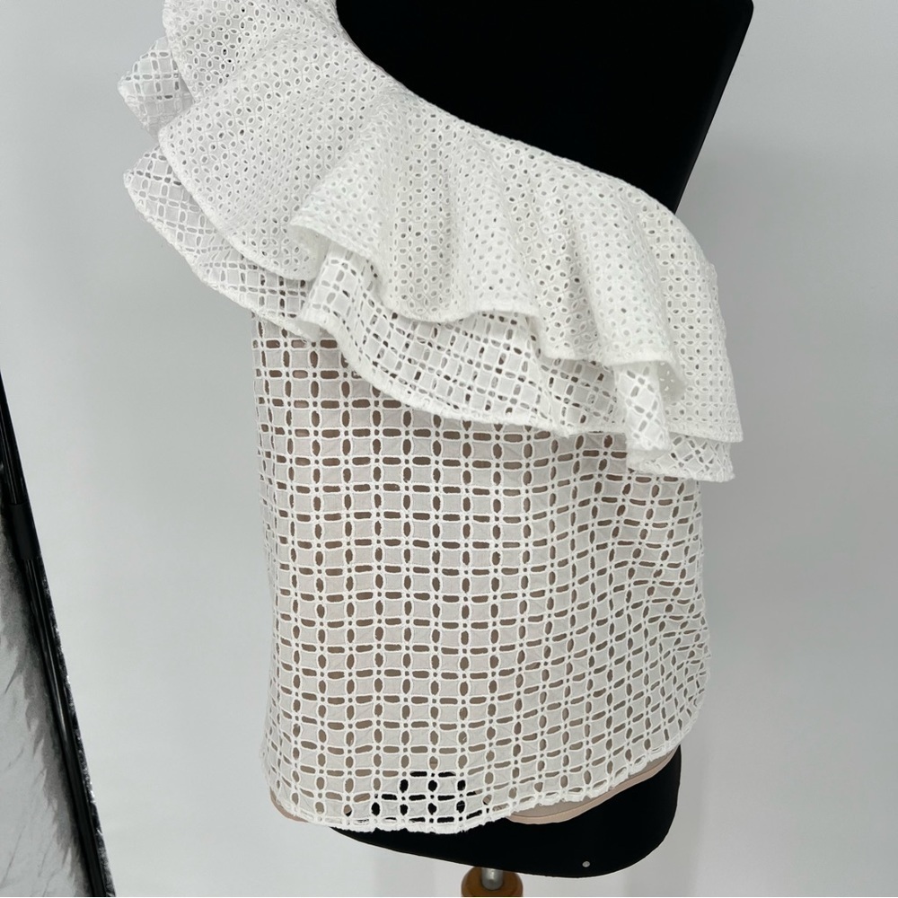 J. Crew One Shoulder Ruffle‎ Eyelet Top - Picture 4 of 15